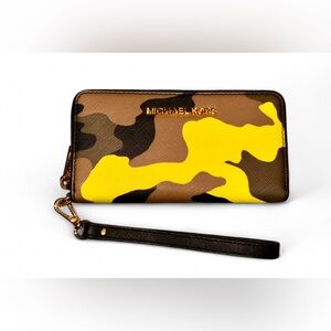 Michael Kors Yellow and Brown Camouflage Wristlet